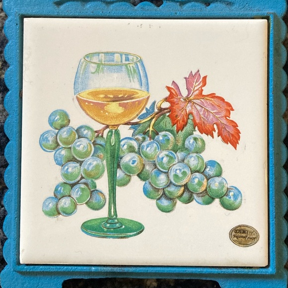 Vintage Enesco Wine and Grapes Tile Trivet - Picture 2 of 8
